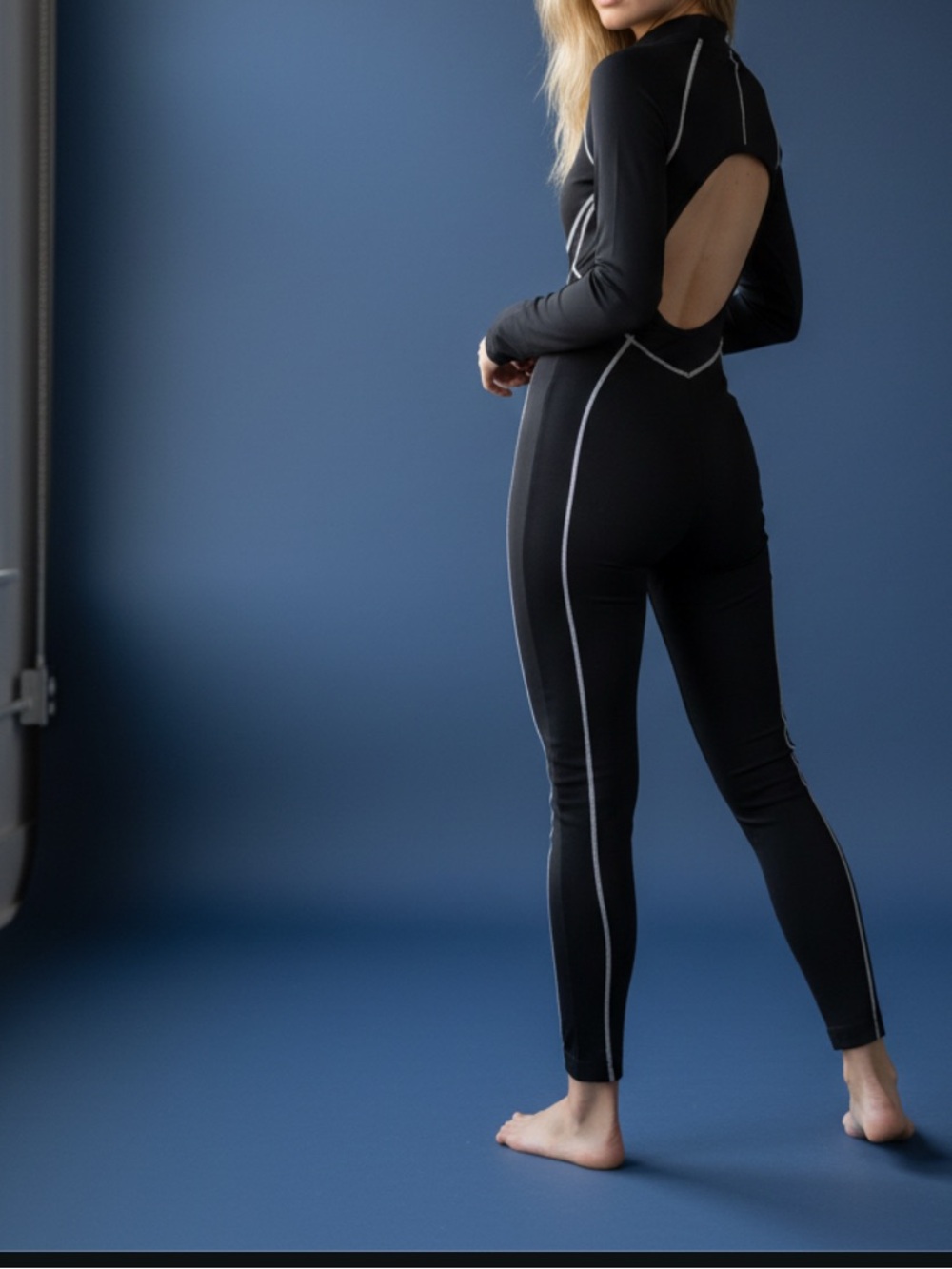 Black Cutout Active Jumpsuit with Contrast Stitching M